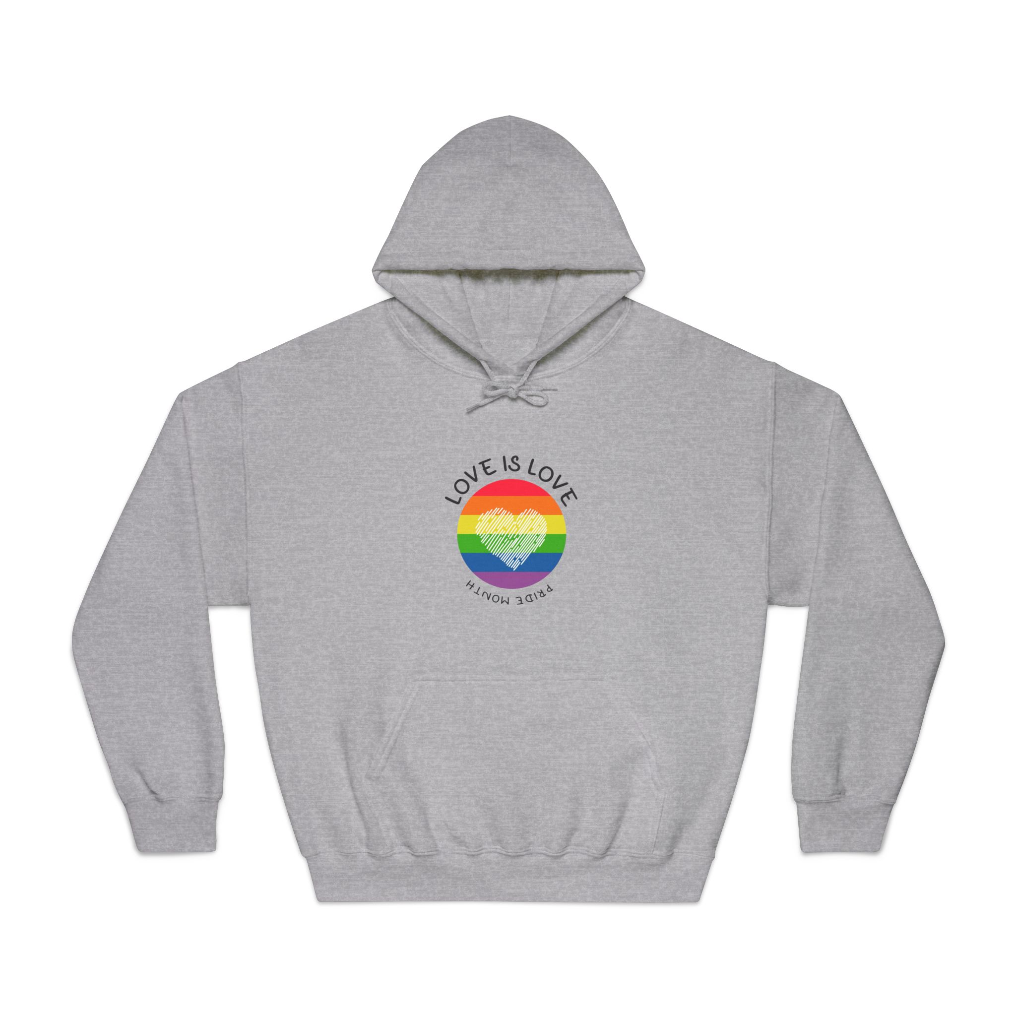 Lgbt Pride Month Love Is Love Lgbtq Symbol With Lgbt Pride Round Rainbow Flag With Heart Gay Pride Unisex Dryblend Hooded Sweatshirt - Image 13