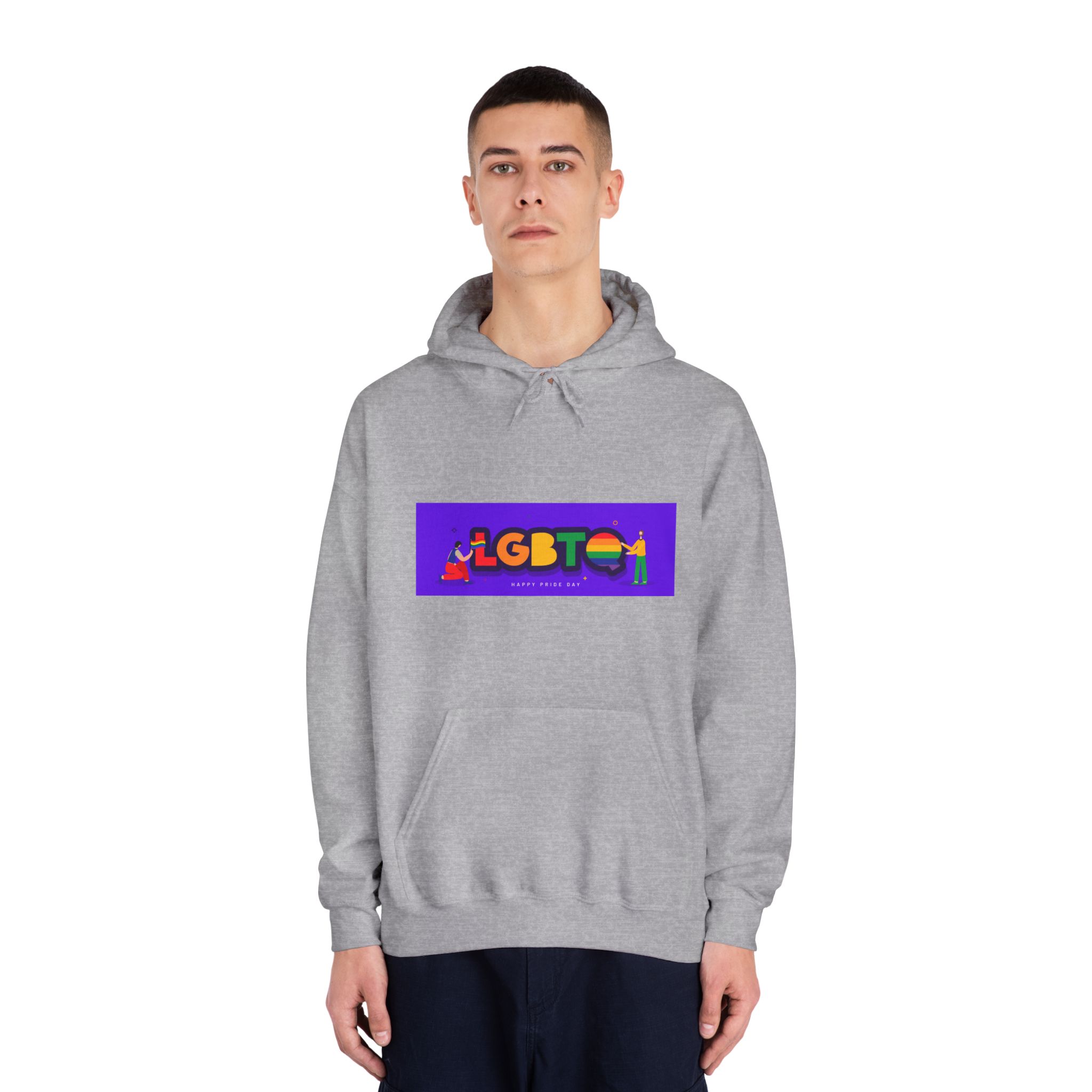 Lgbtq Community Banner Design With Illustration Gay Couple Unisex Dryblend Hooded Sweatshirt - Image 15