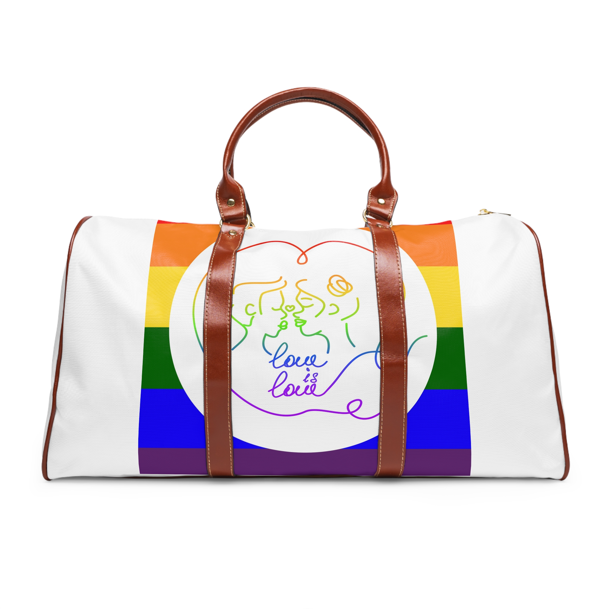 Poster With Kissing Woman Hand Lettering Love Is Love Theme Month Pride Lgbtq Love Background Waterproof Travel Bag