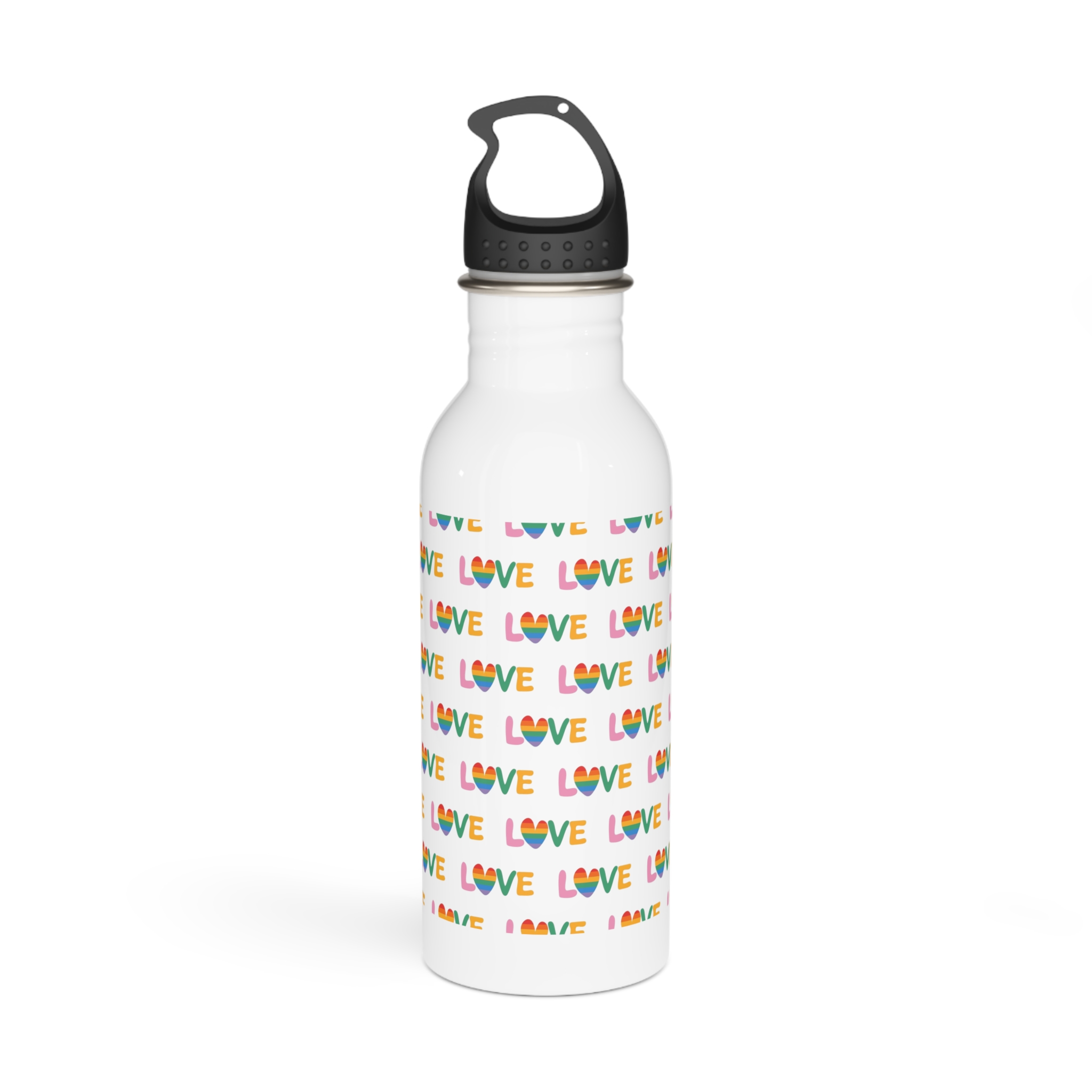 Rainbow Love Lettering Seamless Pattern Happy Pride Minimalistic Background With Simple Text Stainless Steel Water Bottle