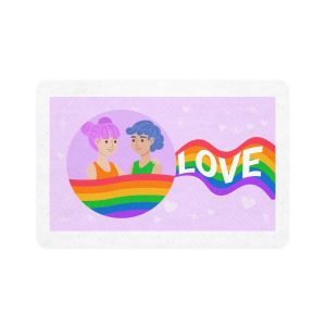 Joyful Group Holding Waving Pride Flag Pet Food Mat 12x18