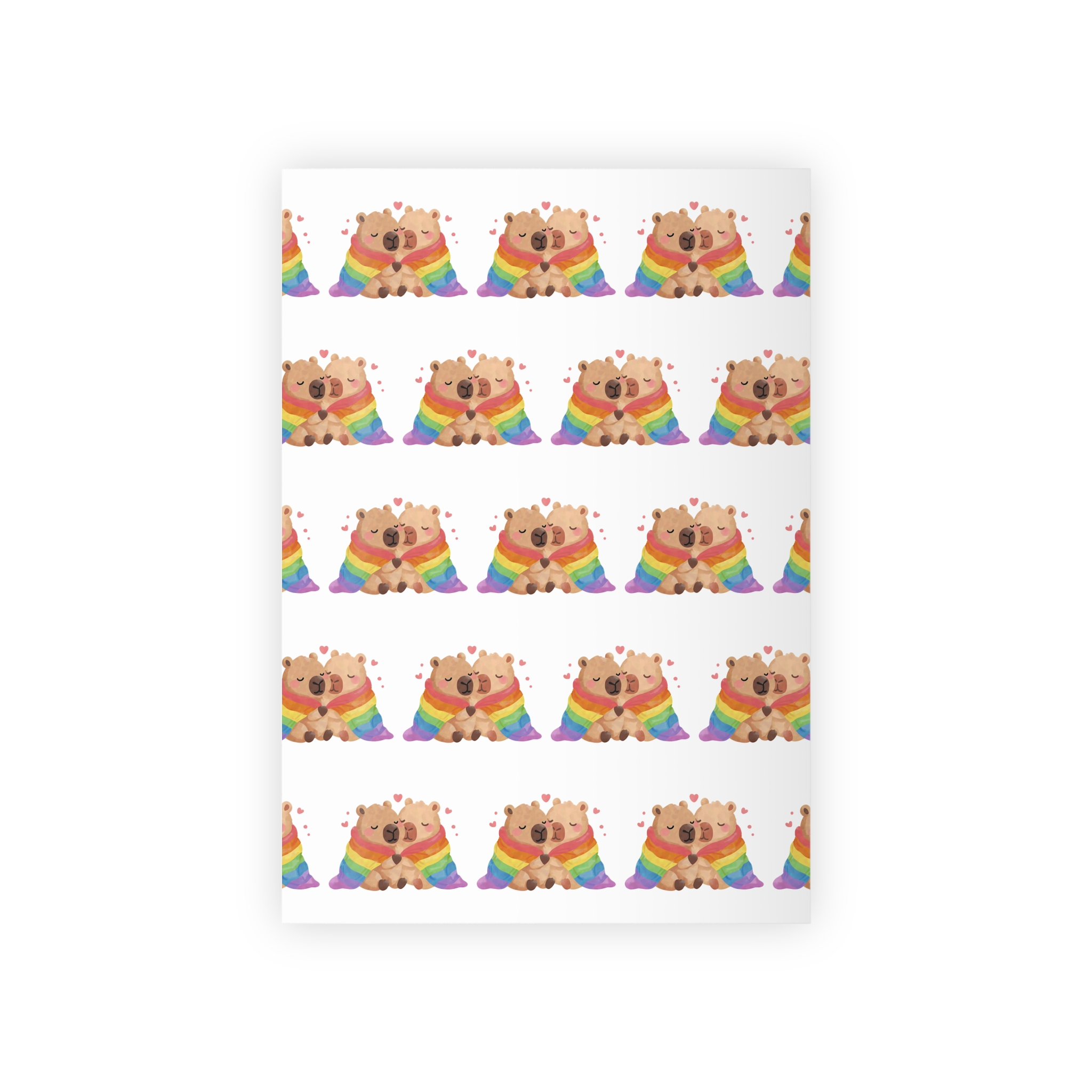 Two Capybaras Embracing Rainbow Blanket Illustration Gift Wrapping Paper Rolls 1pc