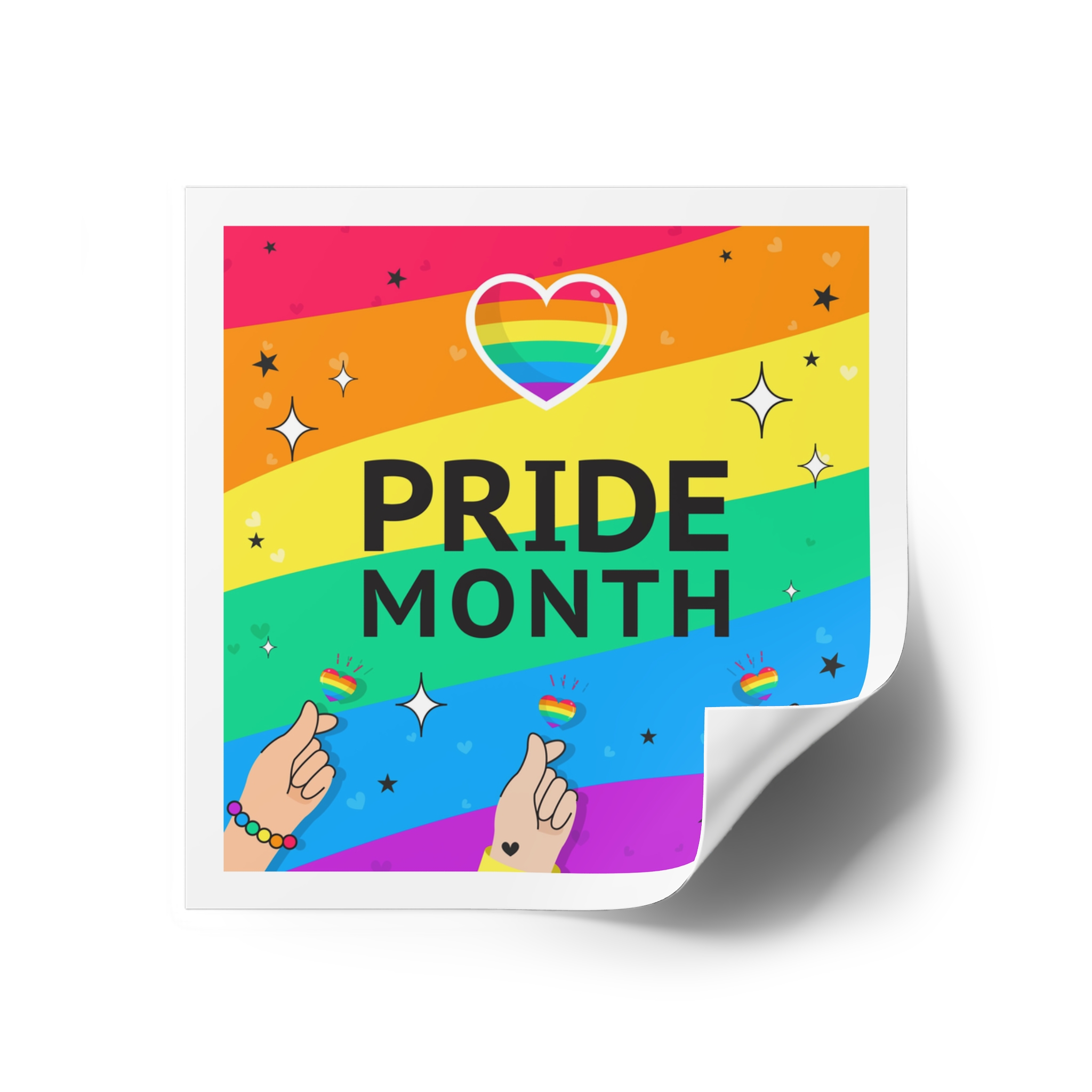Pride Month Greeting Card Vector Illustration Hand Symbol Mini Heart Rainbow Flag Laminate Stickers Square - Image 18