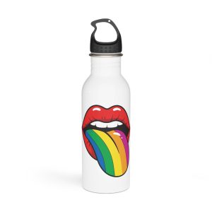 Pop Art Illustration Open Red Lips With Long Colorful Rainbow Tongue Sticking Out Now Stainless Steel Water Bottle
