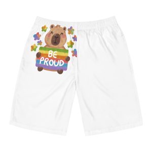 Cute Capybara Holding Be Proud Rainbow Flag Illustration (1) Mens Board Shorts Aop