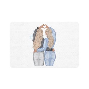 Two Girls Friends Sister Friends With Long Hair Hugging Friendship Day Print Valentine Vector(1) Pet Food Mat 12x18