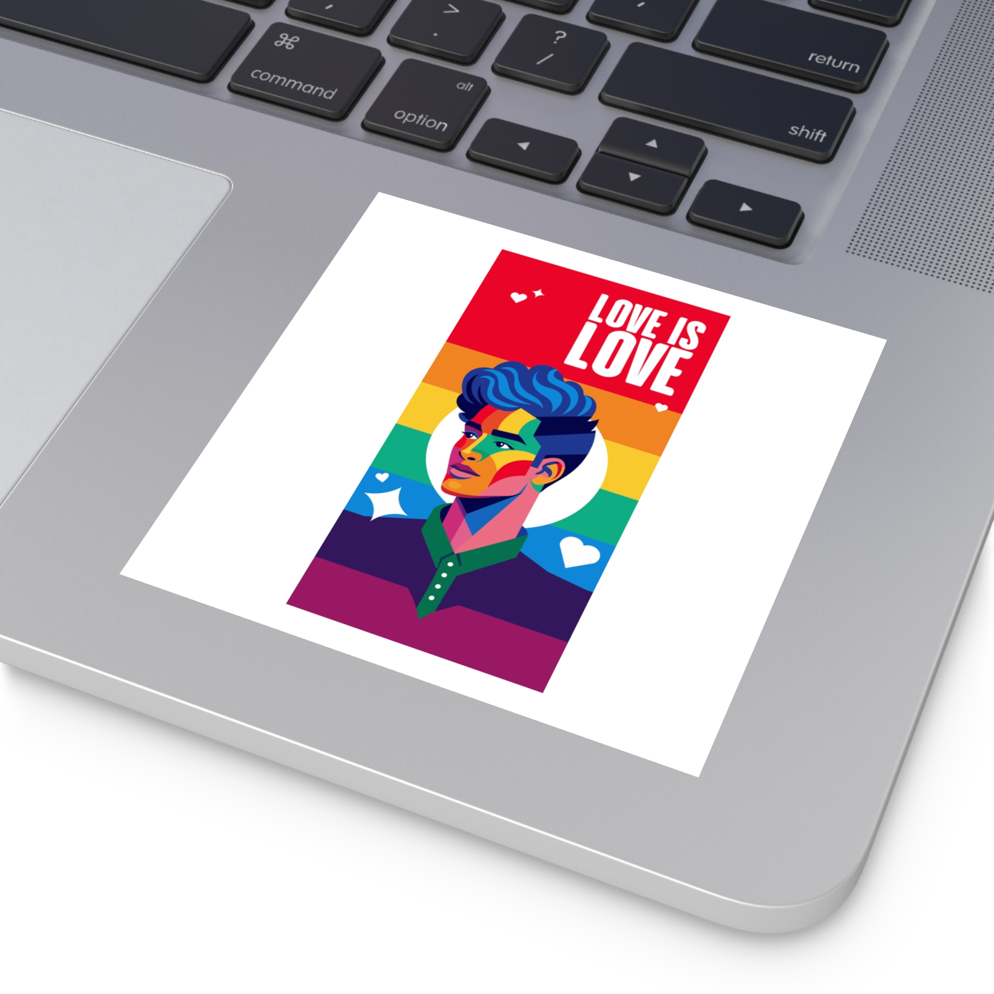 Poster Man With Rainbow Colored Face Rainbow Colored Background Laminate Stickers Square - Image 27