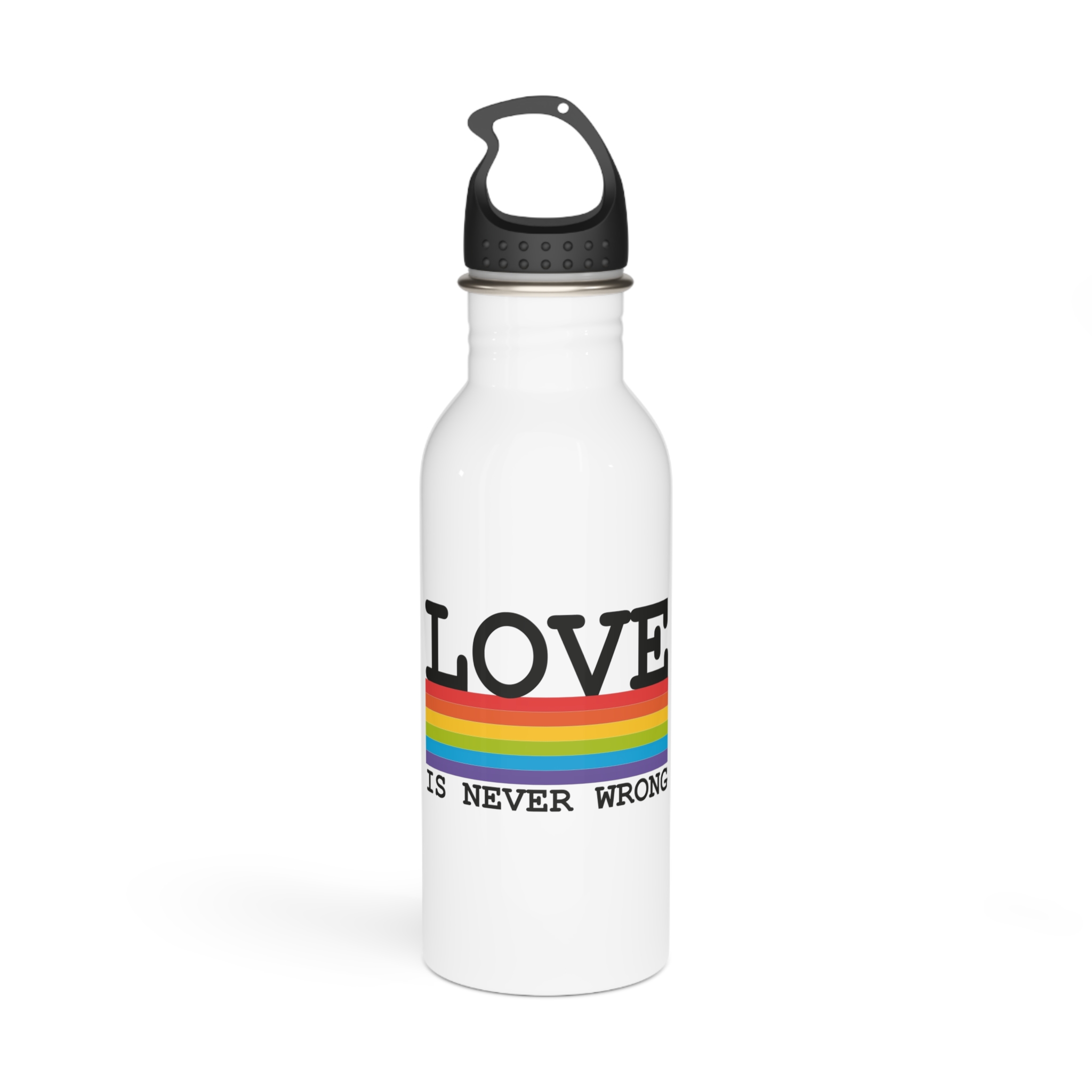 Lgbt Flag Rainbow With Lettering Love Is Never Wrong Lgbt Pride Month Stainless Steel Water Bottle