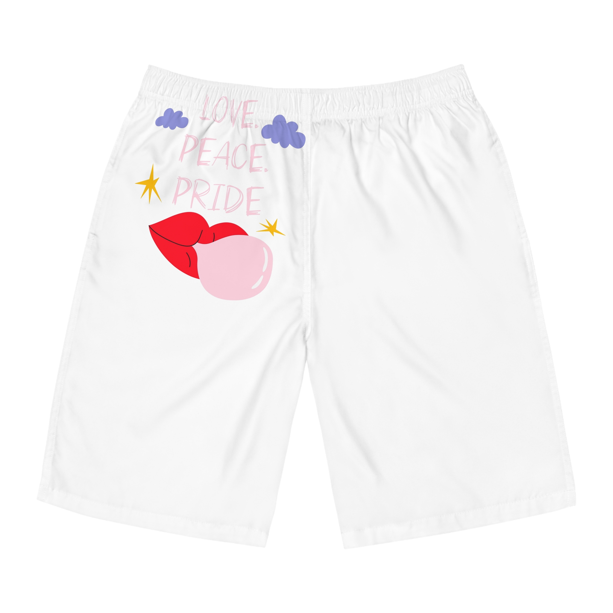 Pride Month Cartoon Funky Card Lgbt Festive Groovy Retro Poster Tolerance Freedom Mens Board Shorts Aop