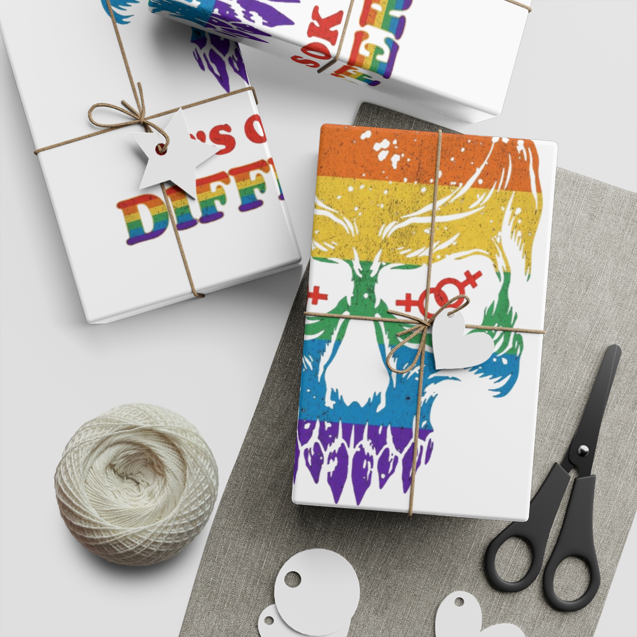Skull Pride Rainbow Vintage Vector Premium T Shirt Gift Wrapping Paper Sheets 1pc - Image 5