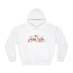 People Holding Lgbt Posters Symbols Signs Flags With Rainbows Pride Month Human Rights Love Is Love Unisex Dryblend Hooded Sweatshirt