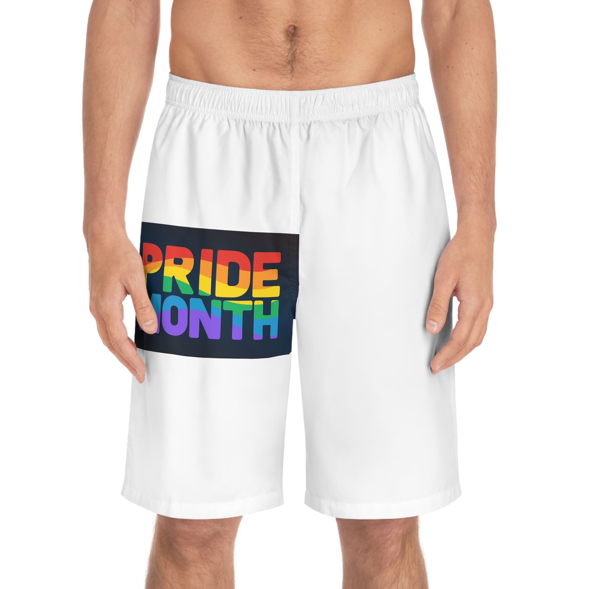 Lgbt Pride Rainbow Flag Lettering Banner Poster Social Media Pride Calligraphy With Mens Board Shorts Aop - Image 3