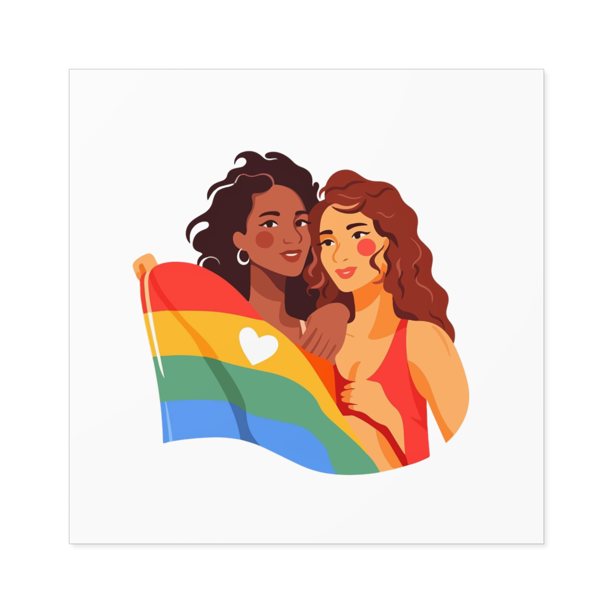 Portrait Lesbian Couple With Rainbow Flag Concept Lgbtq Laminate Stickers Square - Image 17