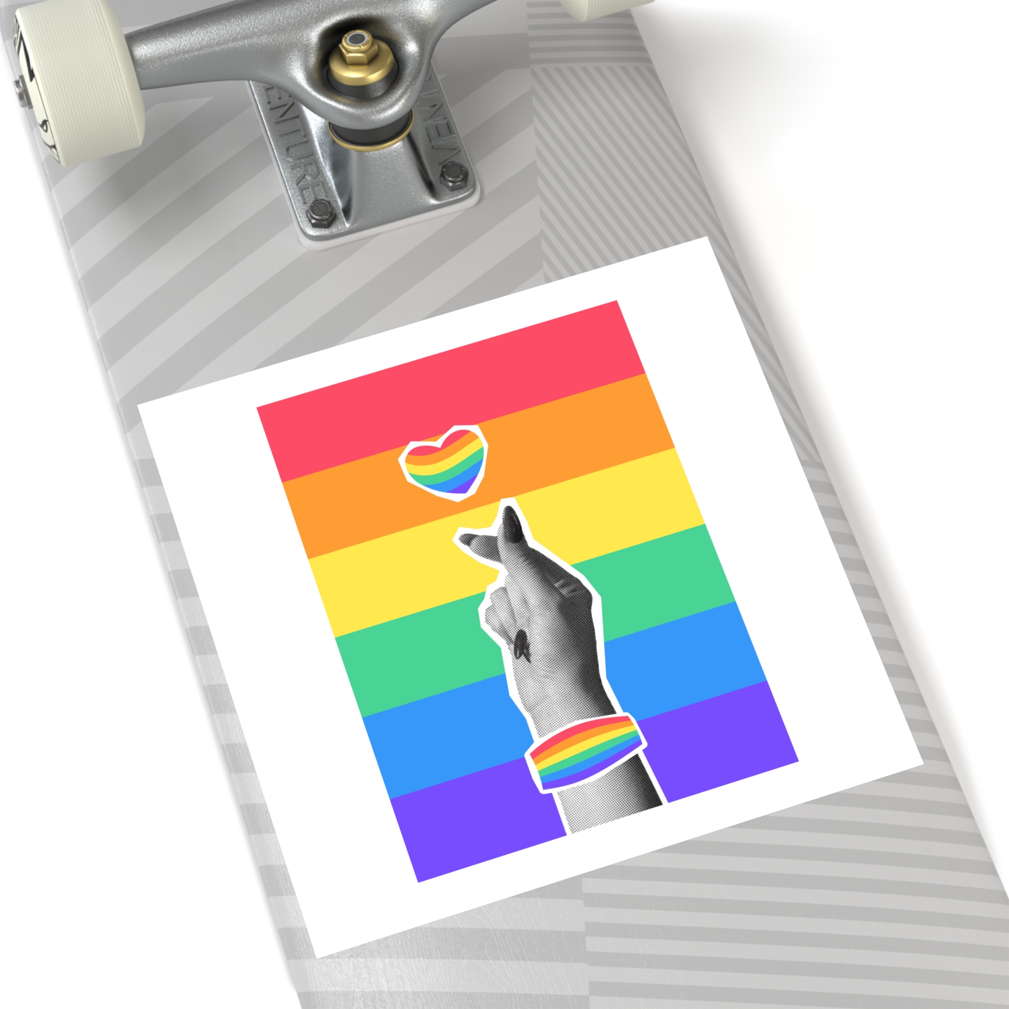 Lgbtq Trendy Retro Collage Halftone Hands Laminate Stickers Square - Image 60