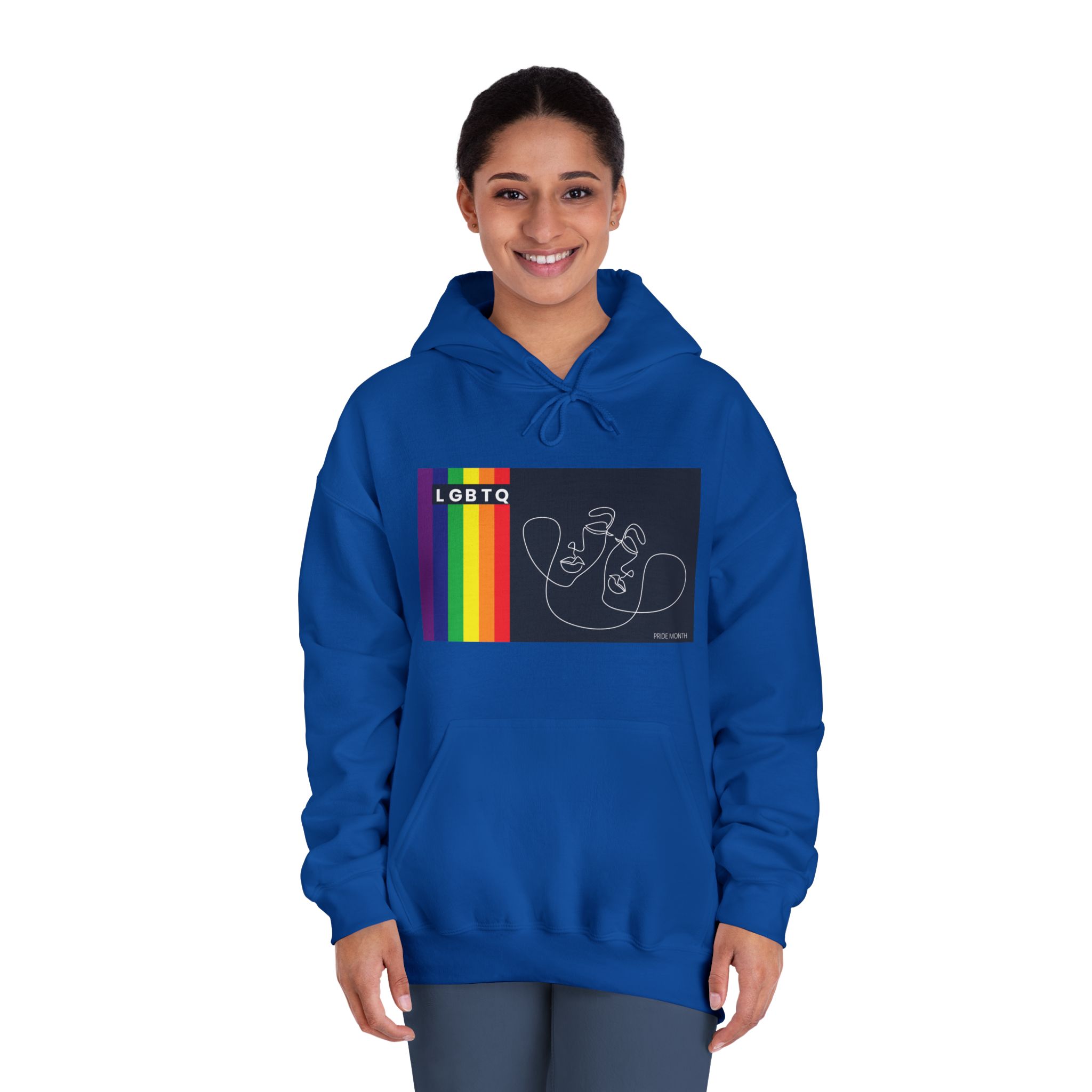 Lgbtq Pride Month Color Flag Dark Background With Female Couple Line Are Vector Illustration Unisex Dryblend Hooded Sweatshirt - Image 28