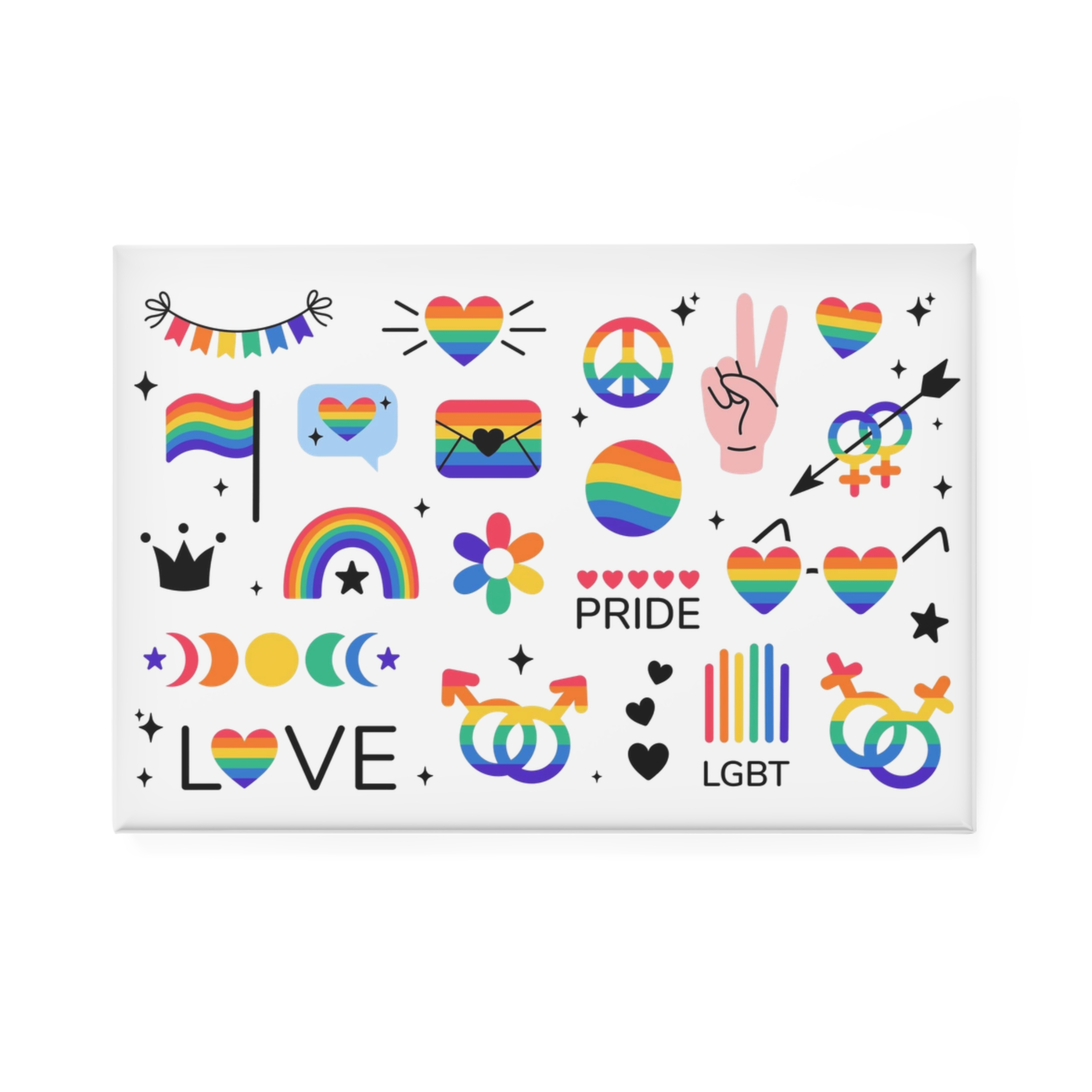 Lgbt Stickers Pack Doodle Style Lgbtq Set Lgbt Pride Community Symbols Rainbow Colored Element Button Magnet Rectangle 1 And 10 Pcs - Image 5