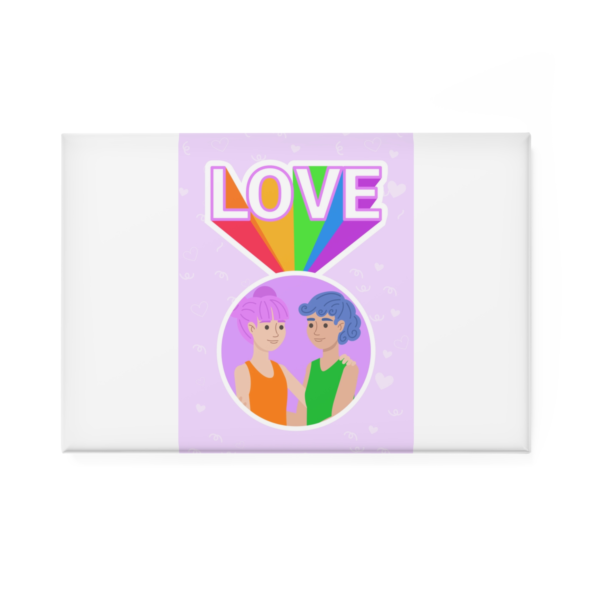 Young Couple Embracing With Rainbow Love Text Celebrating Pride Month Button Magnet Rectangle 1 And 10 Pcs - Image 5