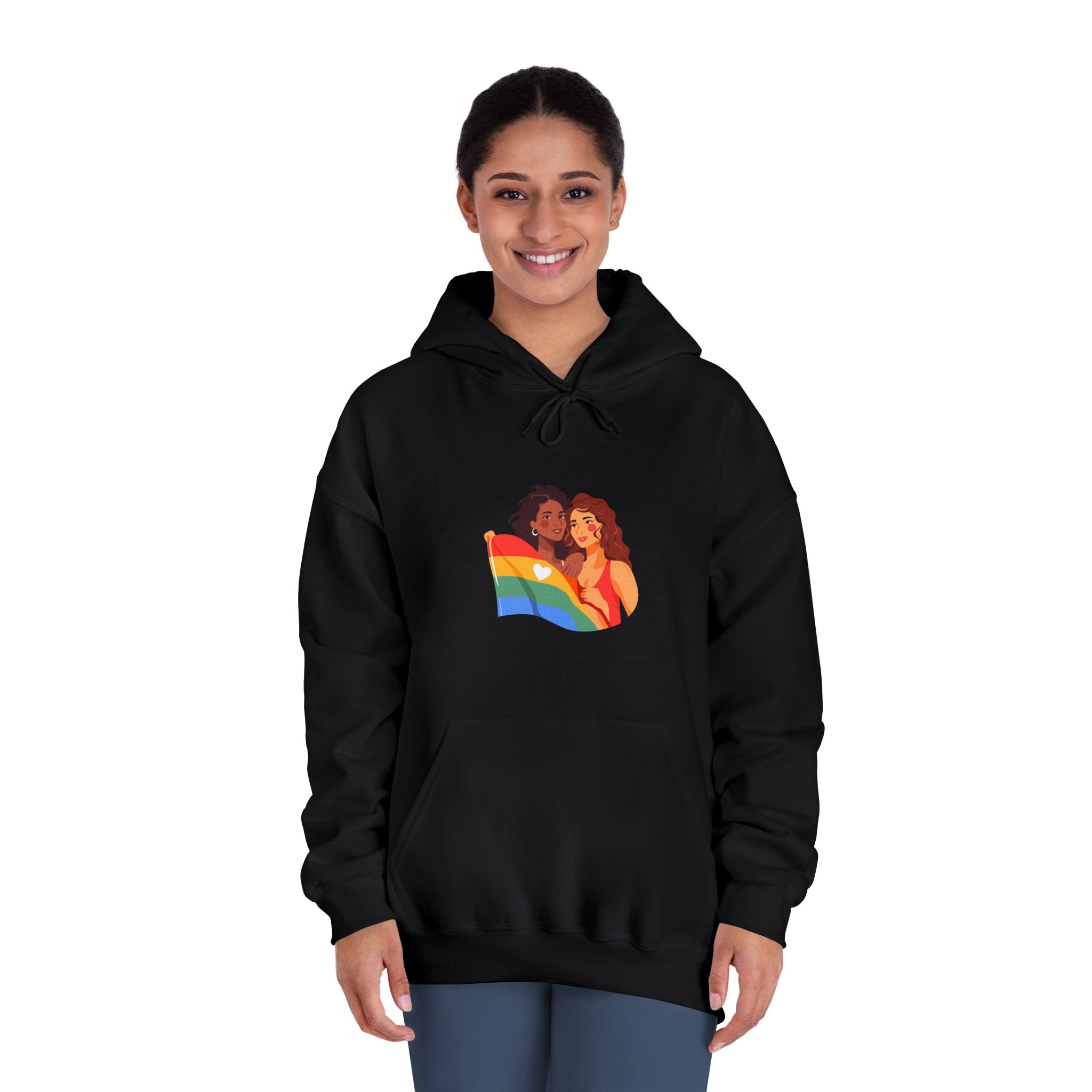 Portrait Lesbian Couple With Rainbow Flag Concept Lgbtq Unisex Dryblend Hooded Sweatshirt - Image 12