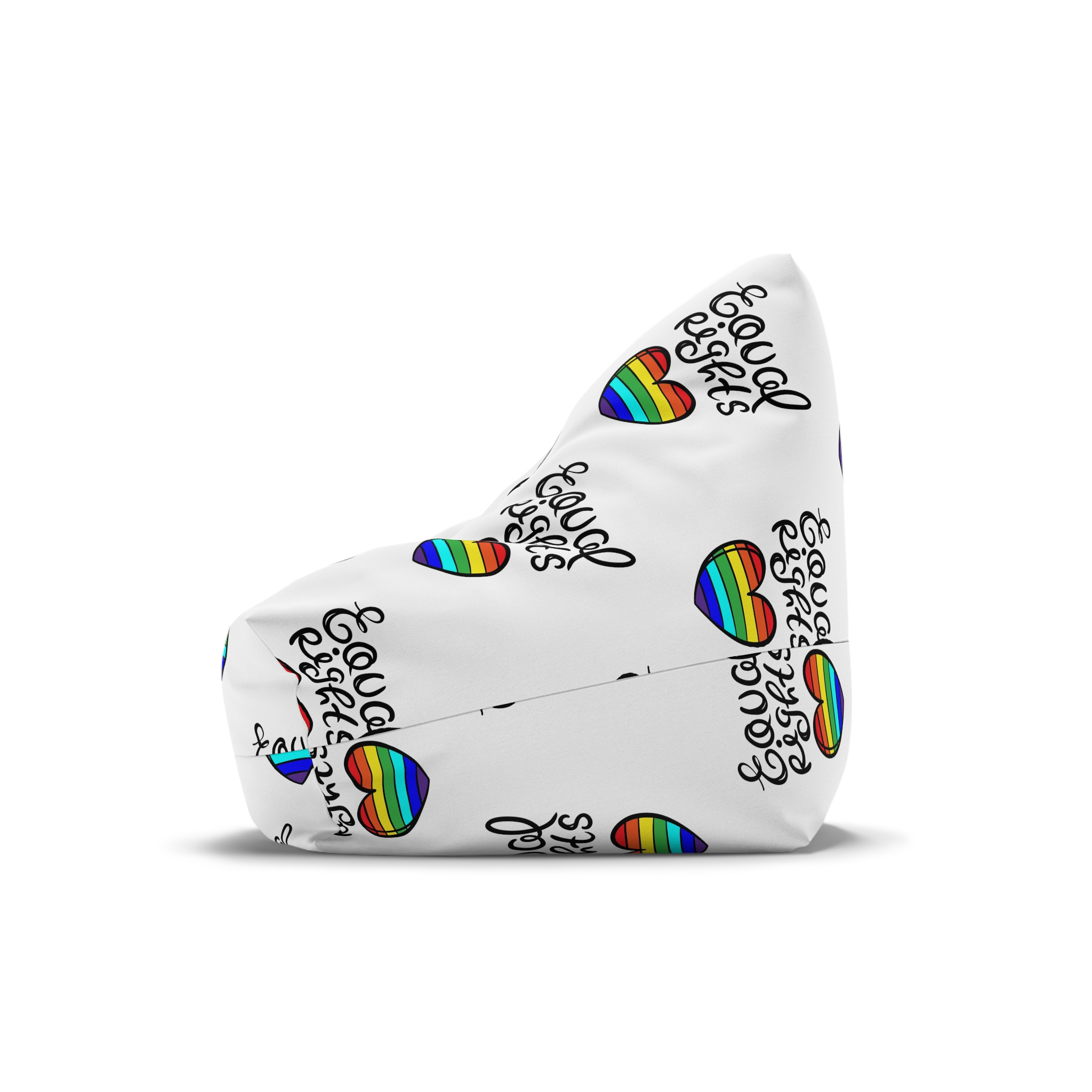 Equal Right Handwritten Text Heart Rainbow Motto Vector Print Bean Bag Chair Cover - Image 4