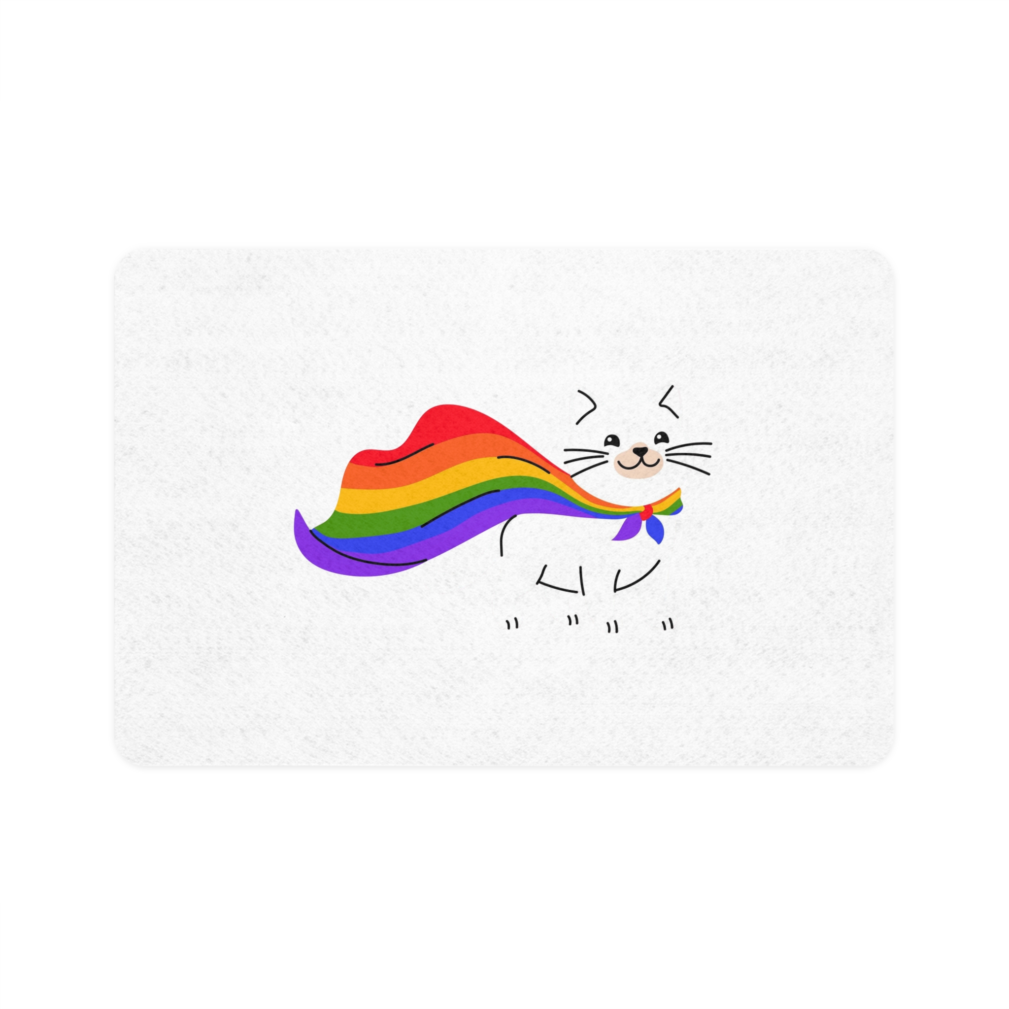 Kawaii Cat With Lgbtq Rainbow Flag Cartoon Pet Food Mat 12x18