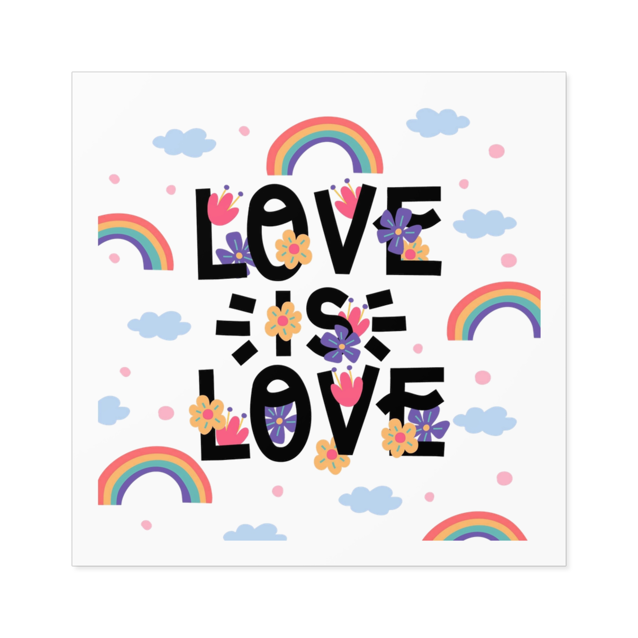 Pride Day Lettering With Rainbows Flowers Laminate Stickers Square - Image 17