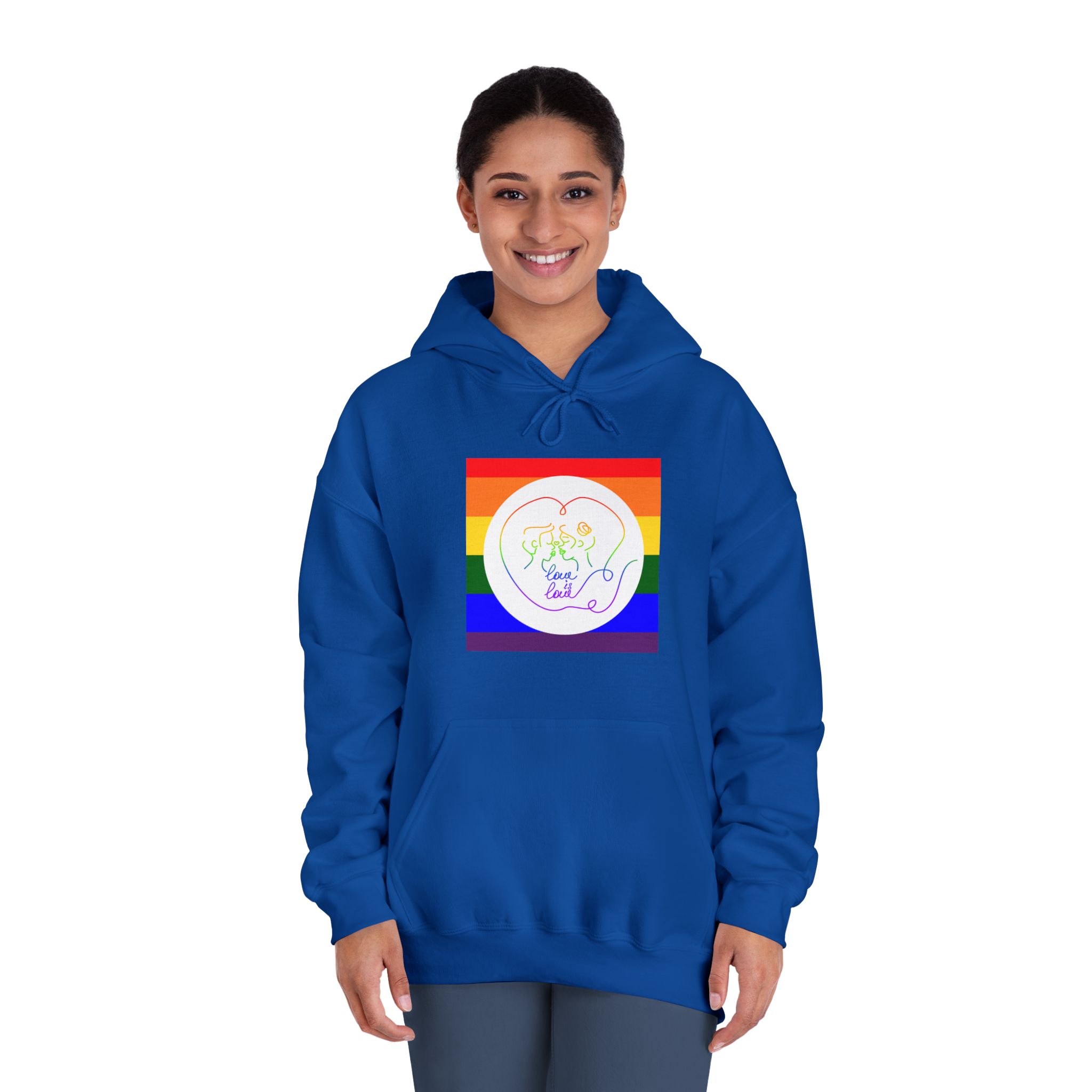 Poster With Kissing Woman Hand Lettering Love Is Love Theme Month Pride Lgbtq Love Background Unisex Dryblend Hooded Sweatshirt - Image 28