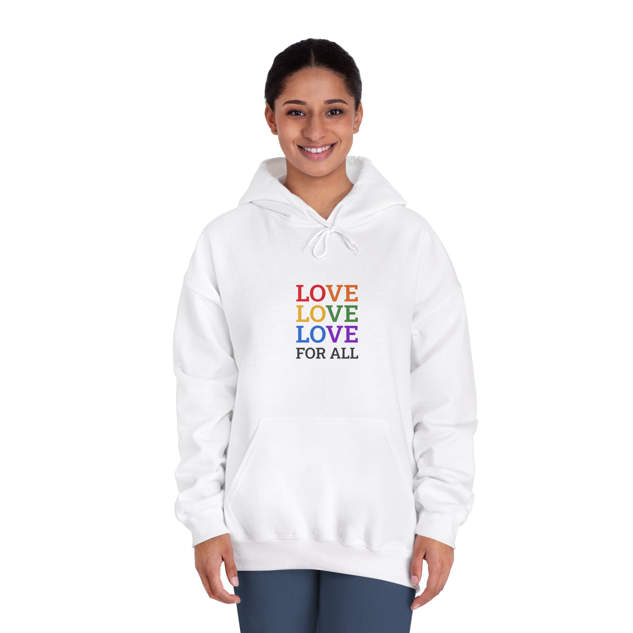 Love All Lgbtq Pride Month Positive Quote Rainbow Color Typographic Art White Background Unisex Dryblend Hooded Sweatshirt - Image 4