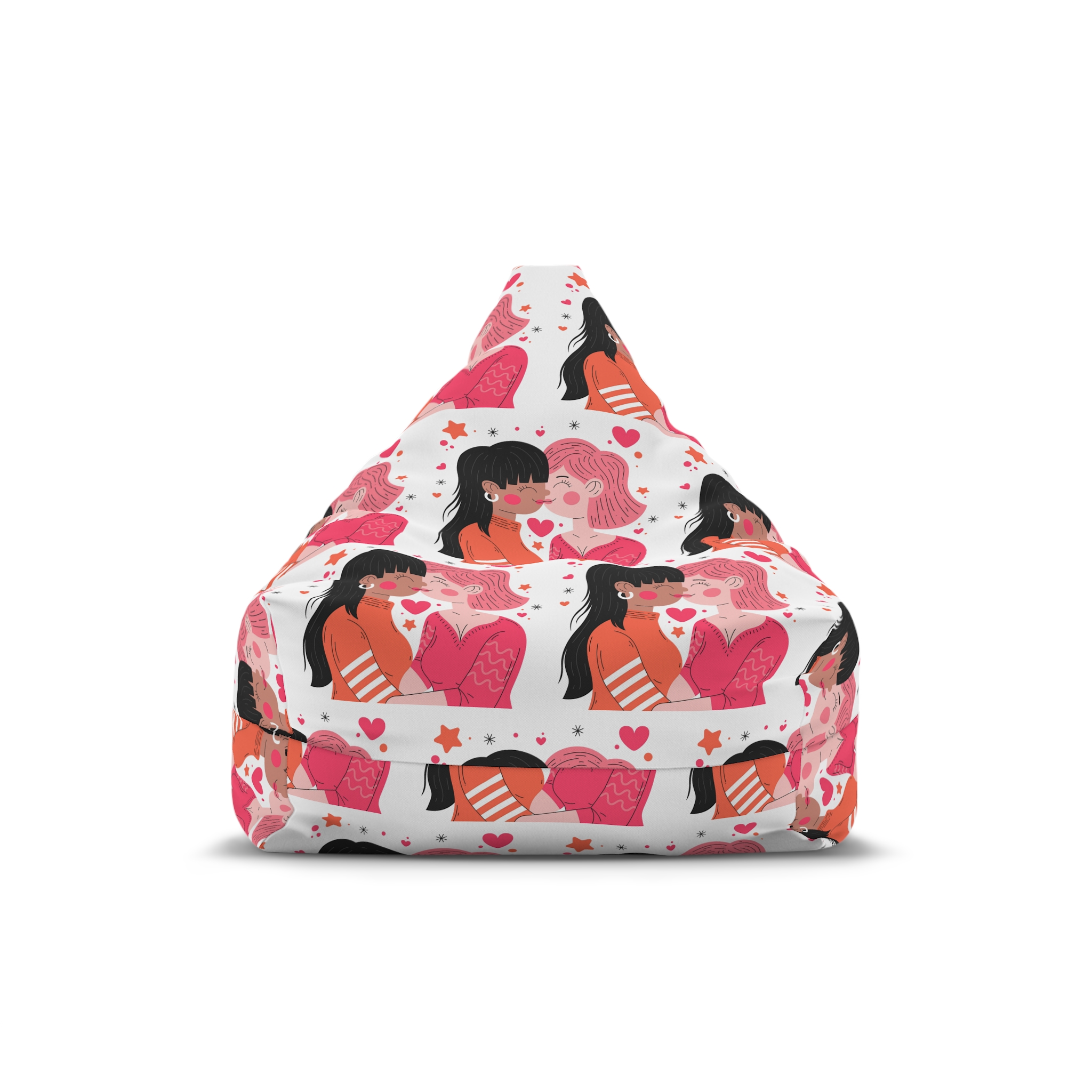 Flat Design Lesbian Couple Kiss Illustration (1) Bean Bag Chair Cover
