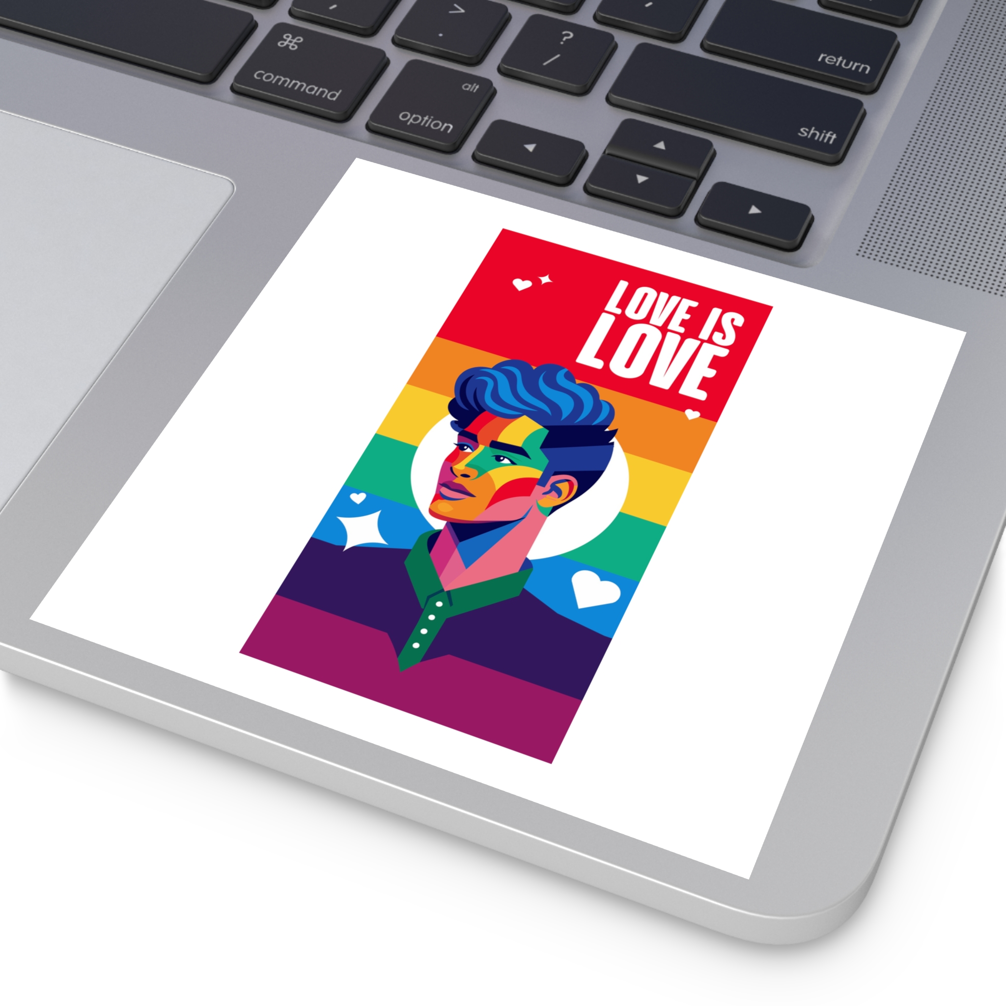 Poster Man With Rainbow Colored Face Rainbow Colored Background Laminate Stickers Square - Image 35