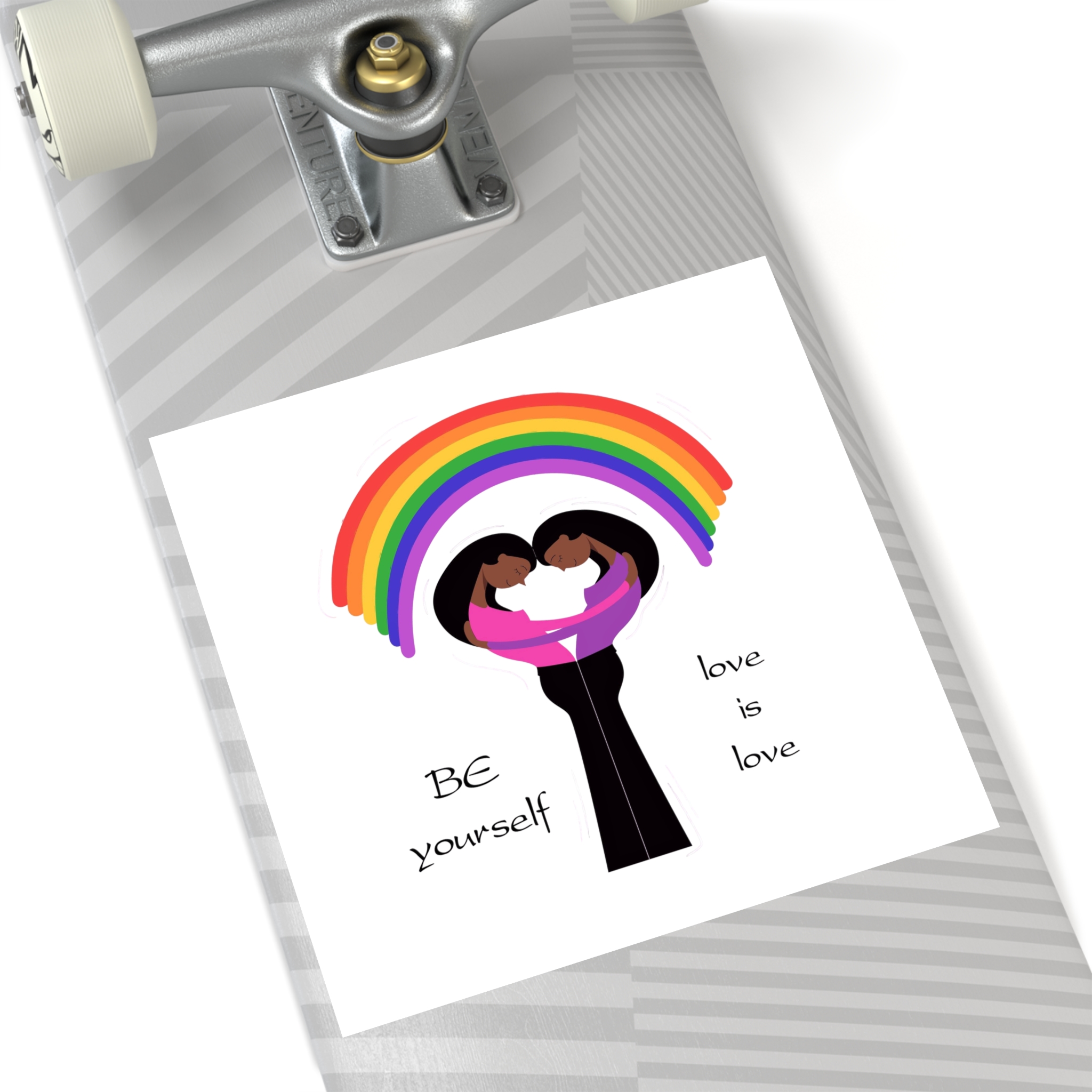 Poster Two Girls Hugging With Rainbow Laminate Stickers Square - Image 64