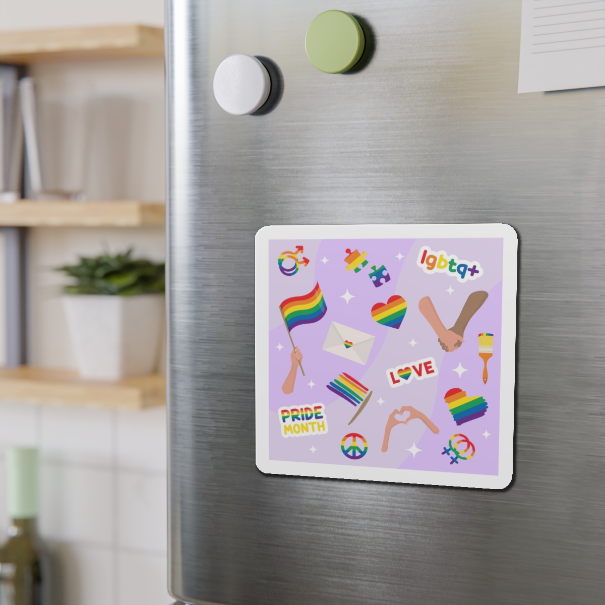 Cute Rainbow Colors Lgbtq Symbols Pride Flag Hands Holding Peace Love Die Cut Magnets - Image 12