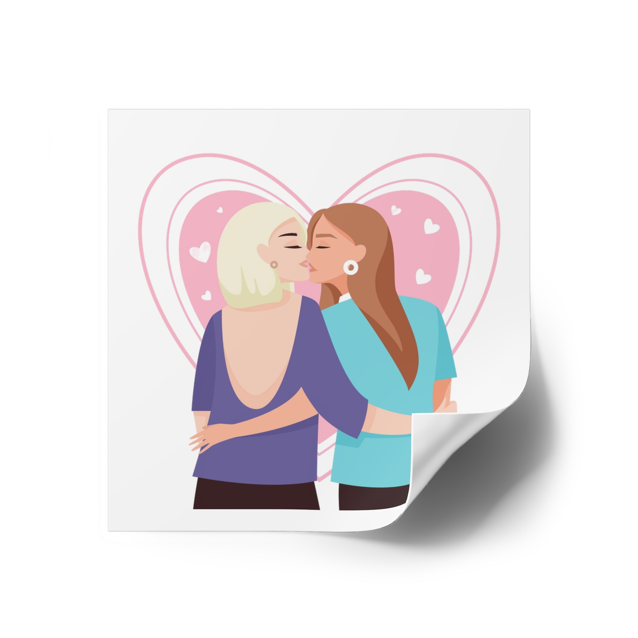 Lesbian Couple Kiss Flat Design Style Laminate Stickers Square - Image 18