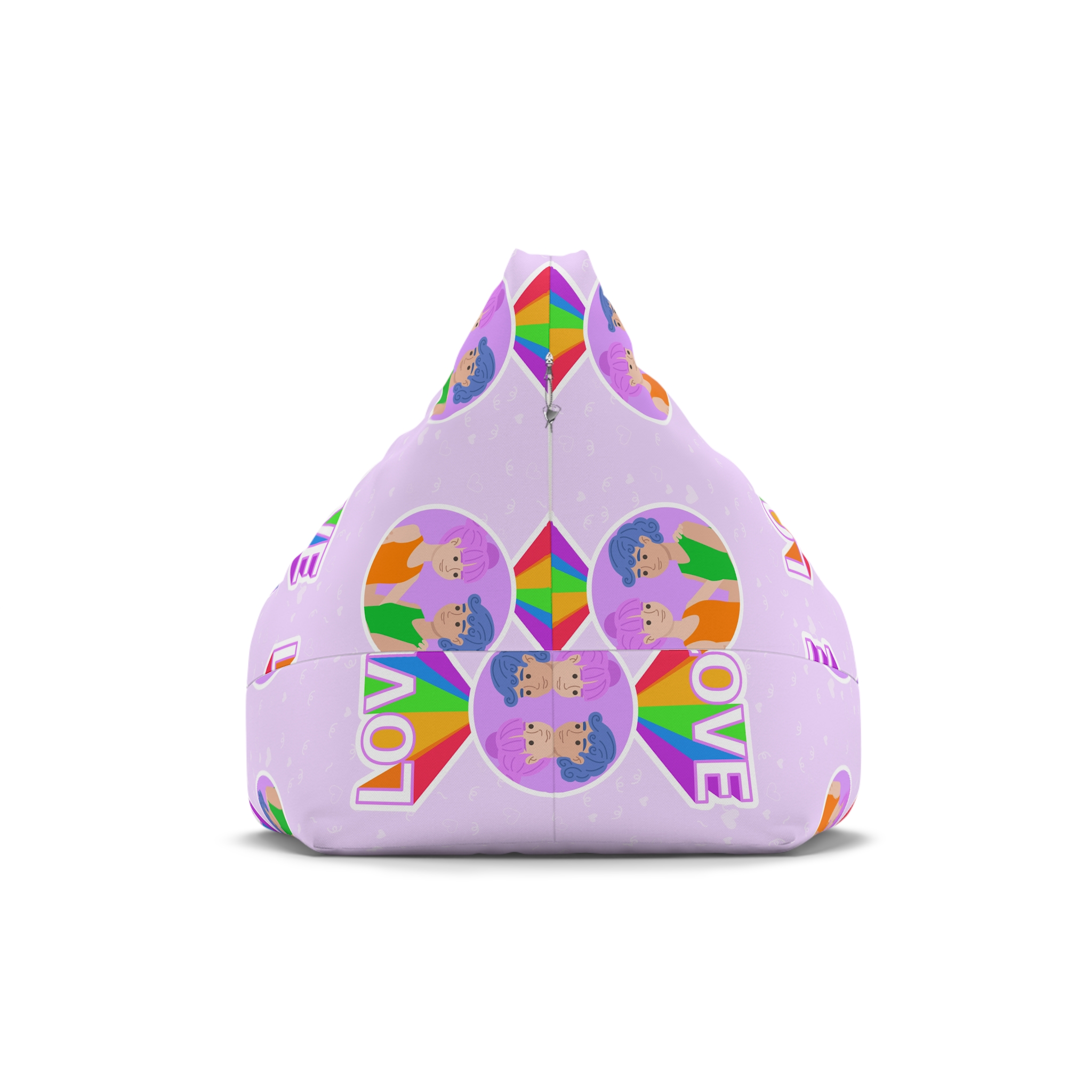 Young Couple Embracing With Rainbow Love Text Celebrating Pride Month Bean Bag Chair Cover - Image 2