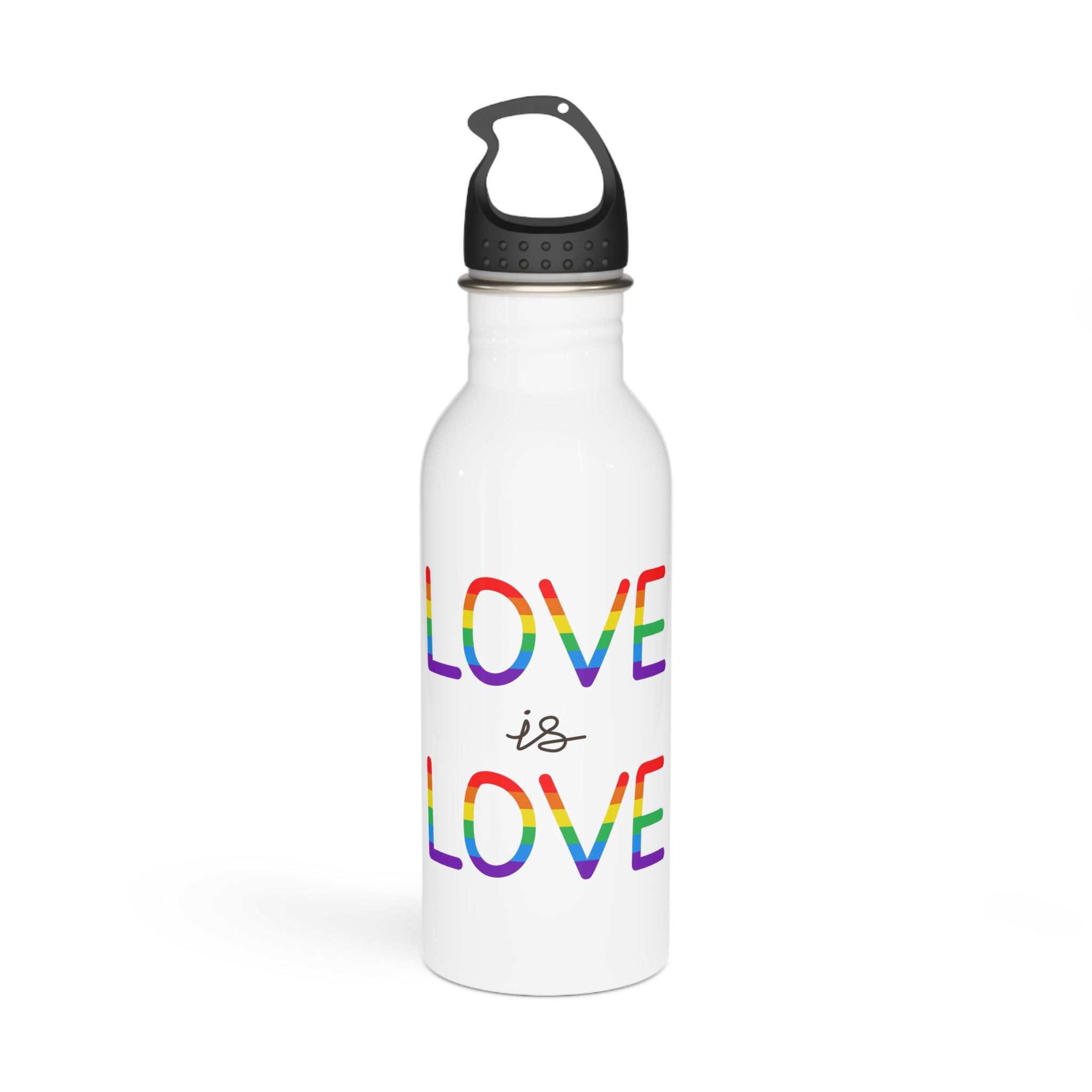 Vector Love Is Love Phrase Lgbt Text Lettering Rainbow Colors Stainless Steel Water Bottle