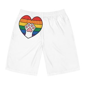 Rainbow Heart With Cute Cat Paw Pride Illustration Mens Board Shorts Aop