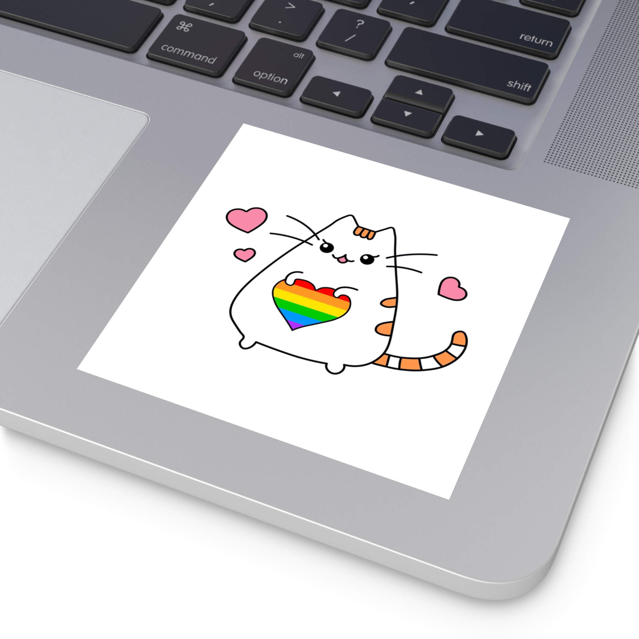 Kawaii Cat With Rainbow Heart Laminate Stickers Square - Image 27