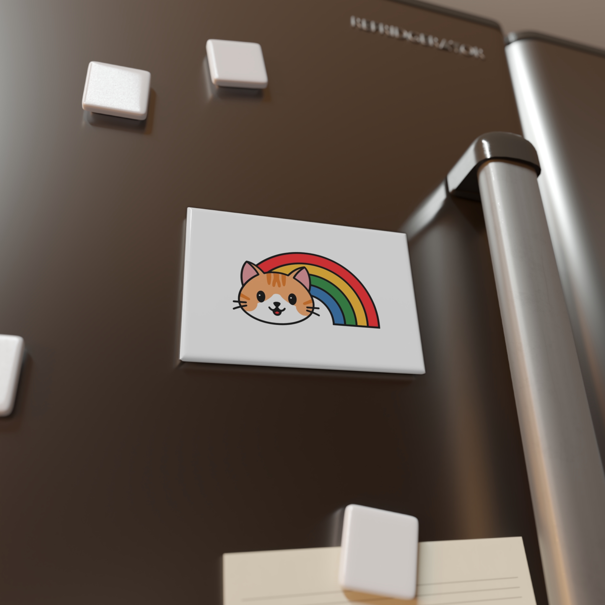 Cartoon Cat Head Illustration With Rainbow Happy Expression1 Button Magnet Rectangle 1 And 10 Pcs - Image 4