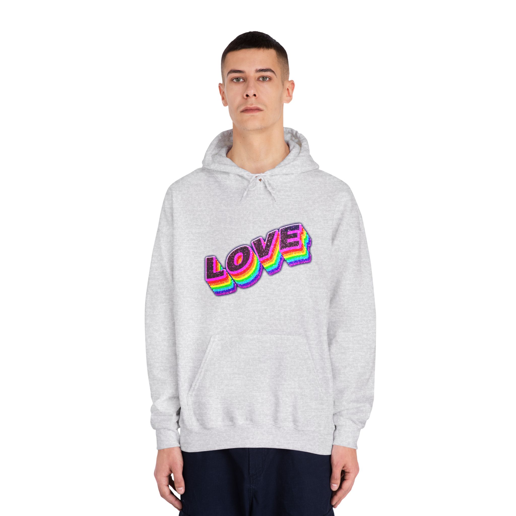 Love Png Word Rainbow Typography Unisex Dryblend Hooded Sweatshirt - Image 7
