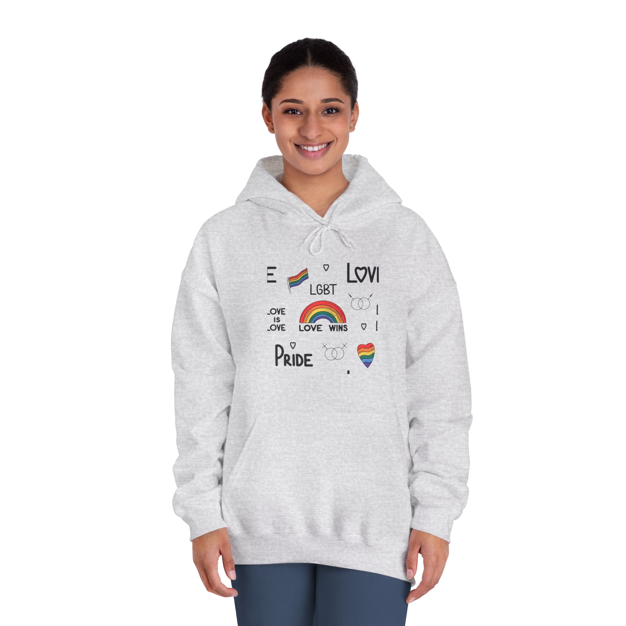 Lgbtq Pride Seamless Illustration Rainbow Hearts Love Symbols Unisex Dryblend Hooded Sweatshirt - Image 8