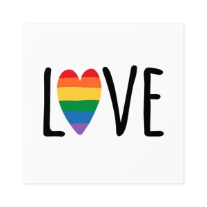 Hand Drawn Love Lgbt Pride Lettering With Rainbow Flag Heart Laminate Stickers Square