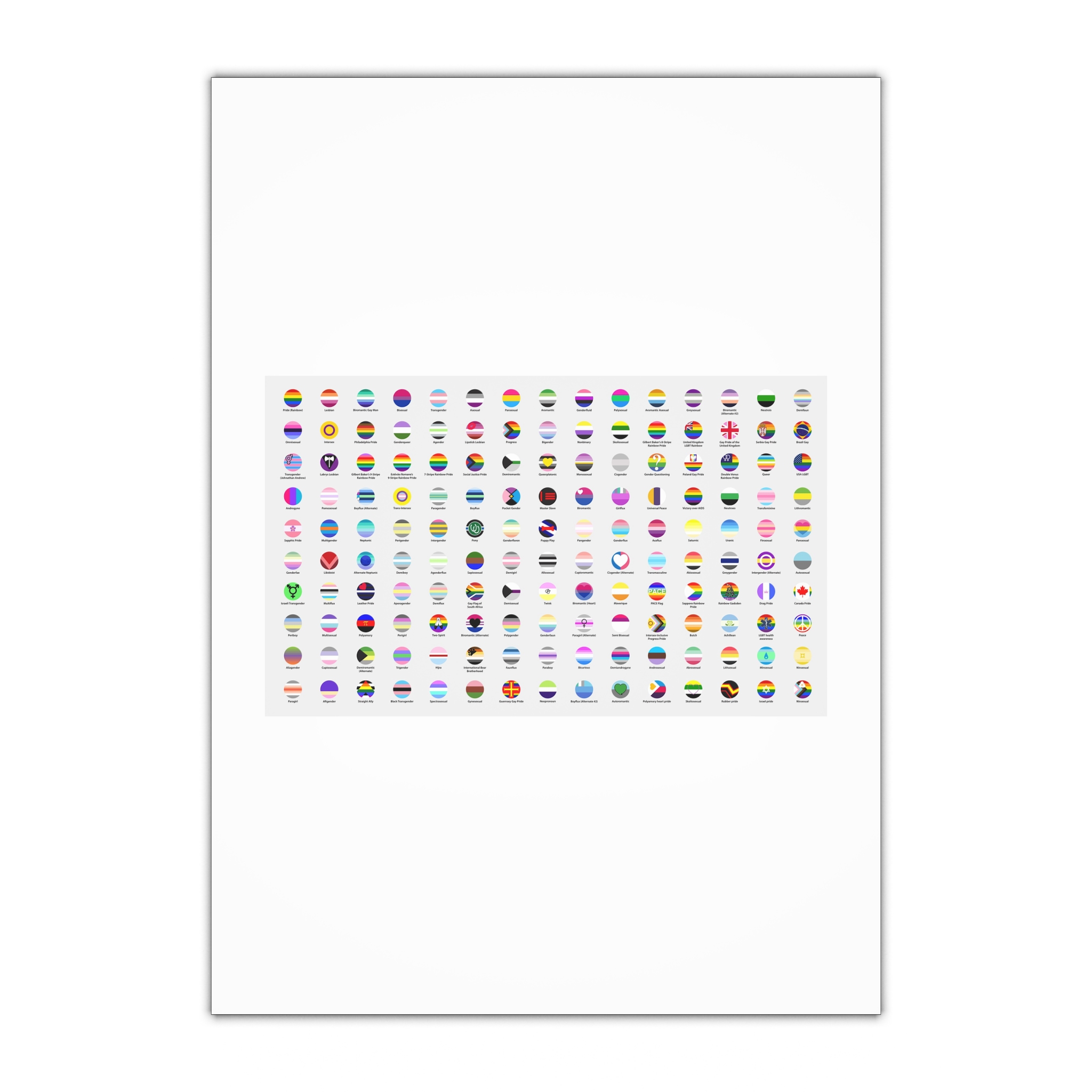 Circular Lgbtq Pride Flags Collection Chart Representing Diverse Gender Sexual Identities Gift Wrapping Paper Sheets 1pc