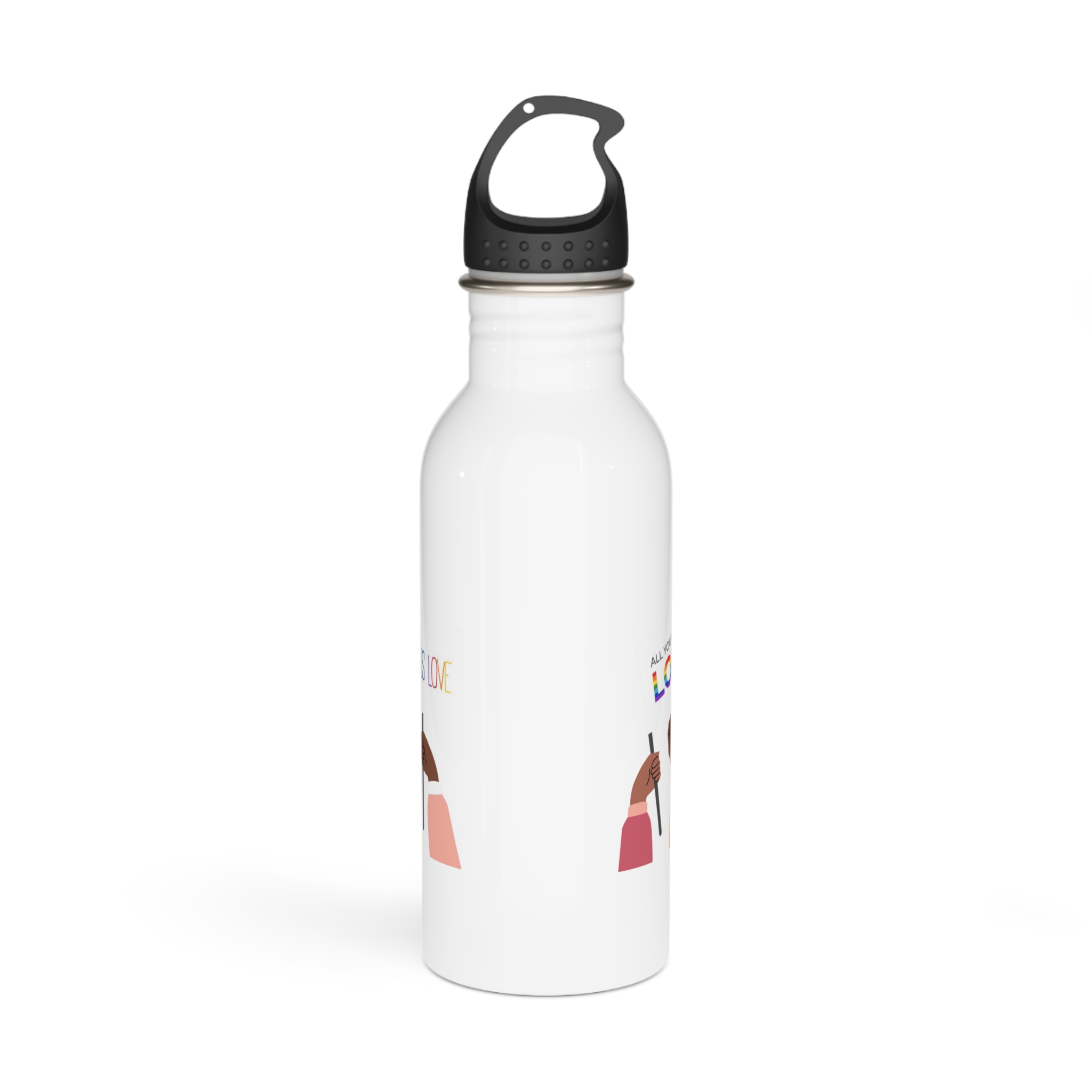 People Holding Lgbt Posters Symbols Signs Flags With Rainbows Pride Month Human Rights Love Is Love Stainless Steel Water Bottle - Image 3