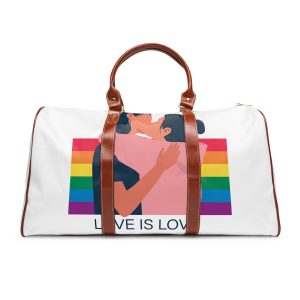 Lesbian Couple Kissing Hugging Rainbow Flag Love Is Love Waterproof Travel Bag