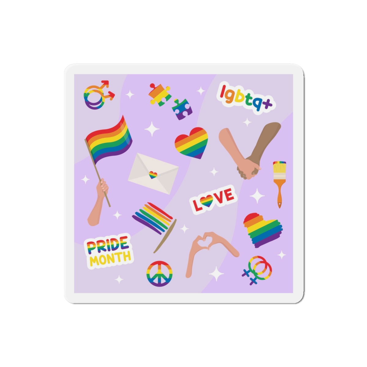 Cute Rainbow Colors Lgbtq Symbols Pride Flag Hands Holding Peace Love Die Cut Magnets - Image 13