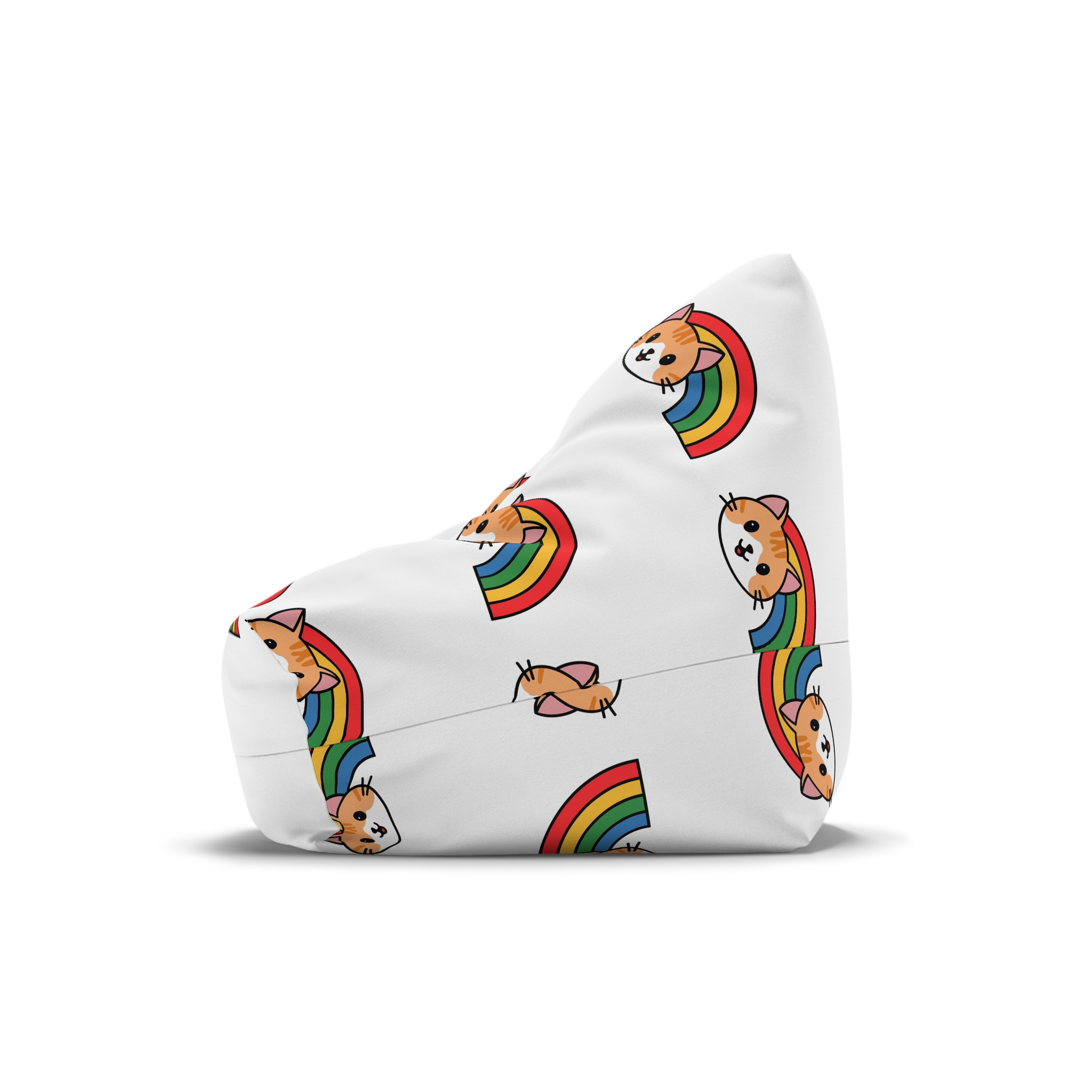 Cartoon Cat Head Illustration With Rainbow Happy Expression(1) Bean Bag Chair Cover - Image 4