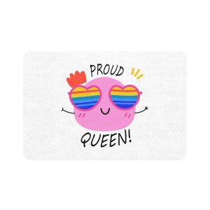 Pink Blob With Rainbow Heart Sunglasses Saying Proud Queen Flat Sticker Pet Food Mat 12x18