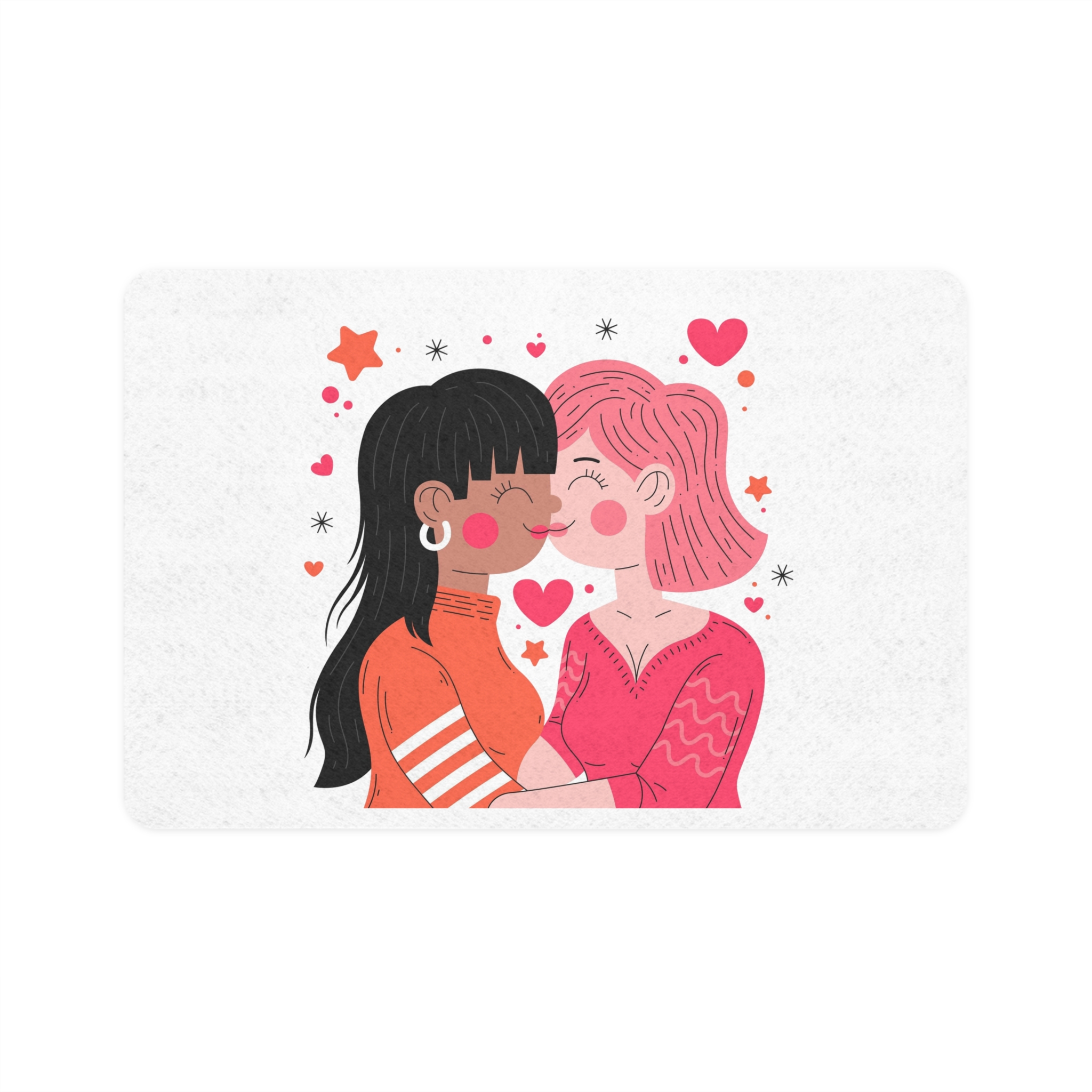 Flat Design Lesbian Couple Kiss Illustration (1) Pet Food Mat 12x18