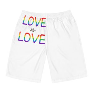 Vector Love Is Love Phrase Lgbt Text Lettering Rainbow Colors Mens Board Shorts Aop