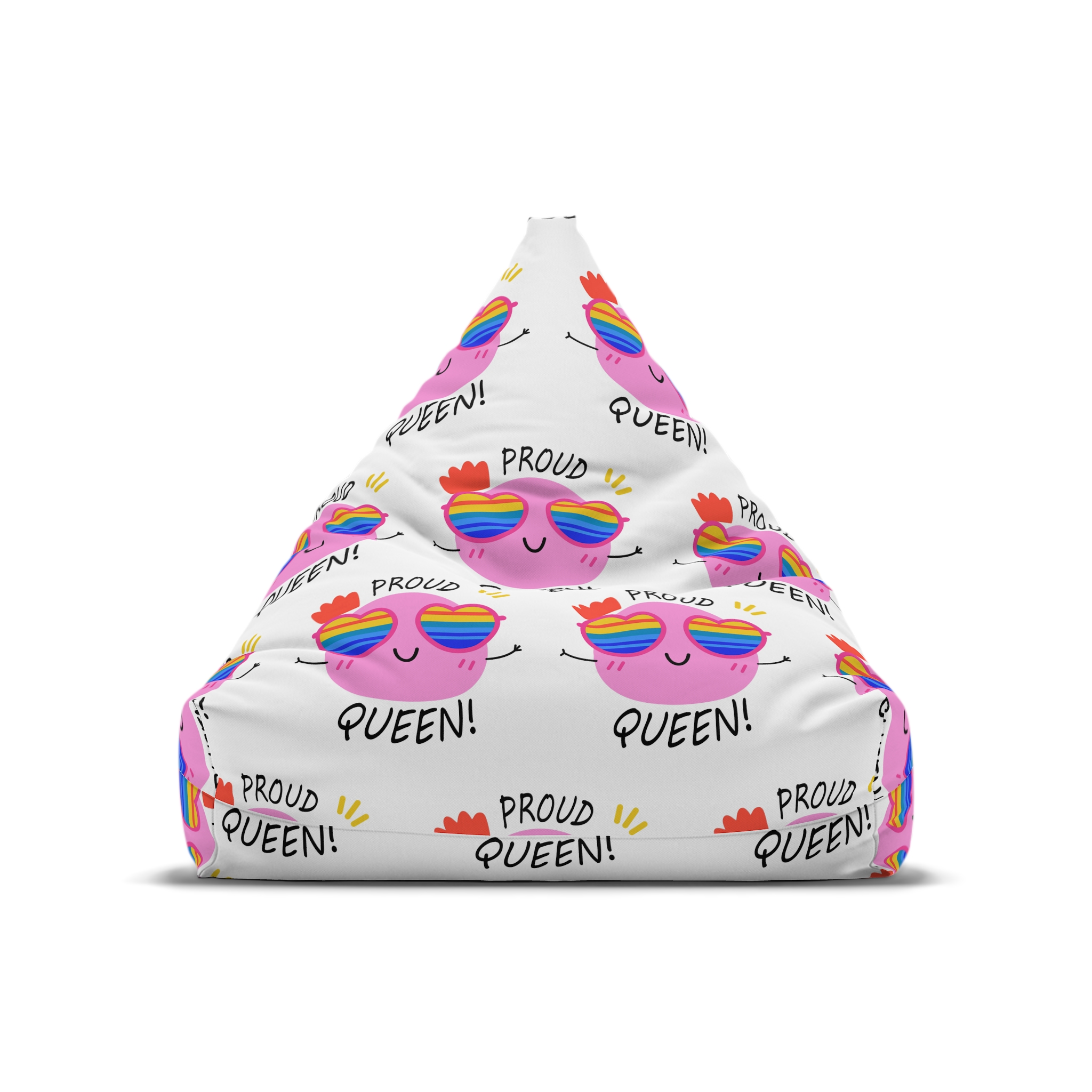 Pink Blob With Rainbow Heart Sunglasses Saying Proud Queen Flat Sticker Bean Bag Chair Cover - Image 5