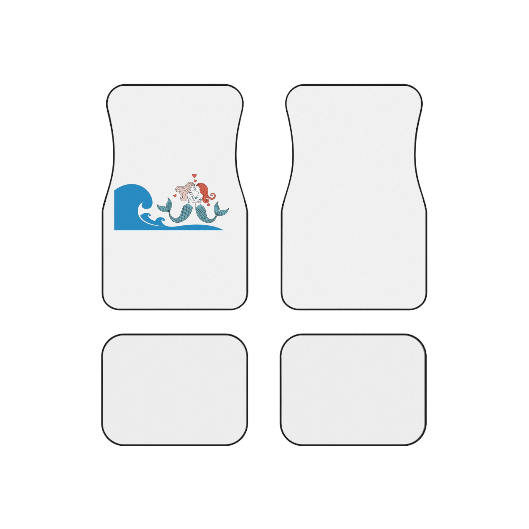 Two Mermaids Love With Hearts Their Heads Car Mats Set Of 4